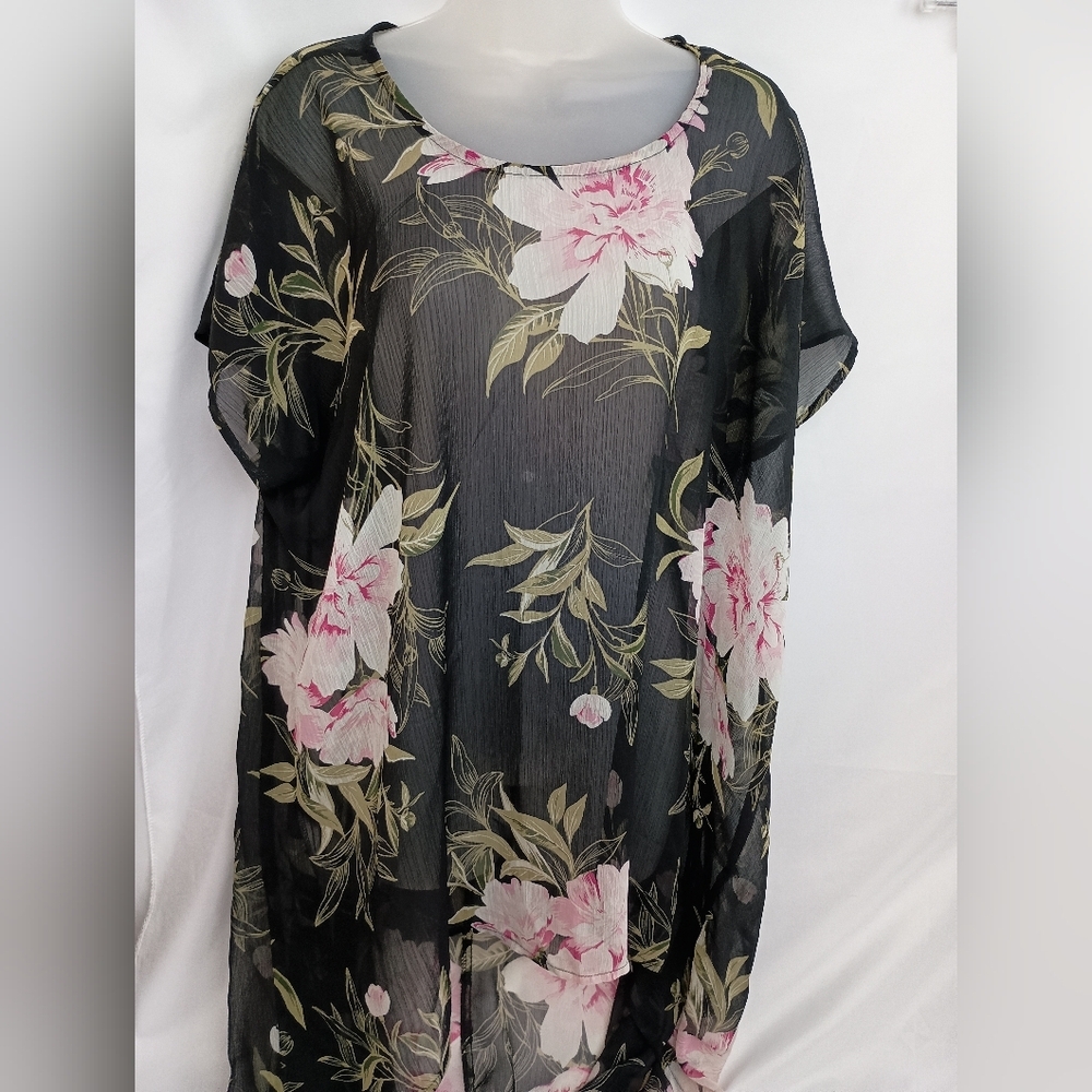 MERAKI Whimsigoth Fairy L Floral Butterly Pink Sheer Black Kimono (#1,037)